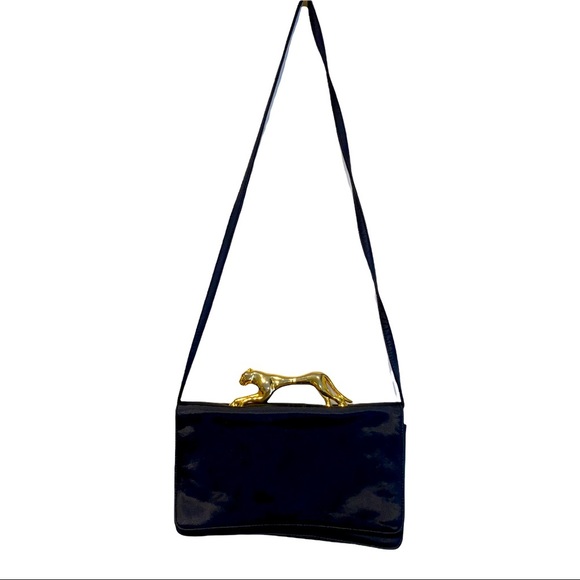 Bags Rare Vintage Black Satin Purse Metal Jaguar 9s Poshmark